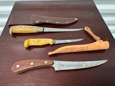 Lot of 4 Vintage J. Marttiini Rapala Finland 6" Fillet Knives w/ Sheaths