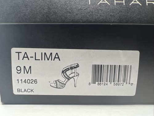 TAHARI LIMA SANDAL Size 9M BLACK ANKLE STRAP HEEL LEATHER SOLE - Picture 13 of 16