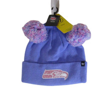 NWT 47 Brand Seattle Seahawks Pep Squad Youth Cuffed Knit Hat with Poms Lavendar