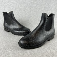 Pull On Rain Boots Ankle Rubber Glitter Black Size 3 Youth Girls Glitter Chic
