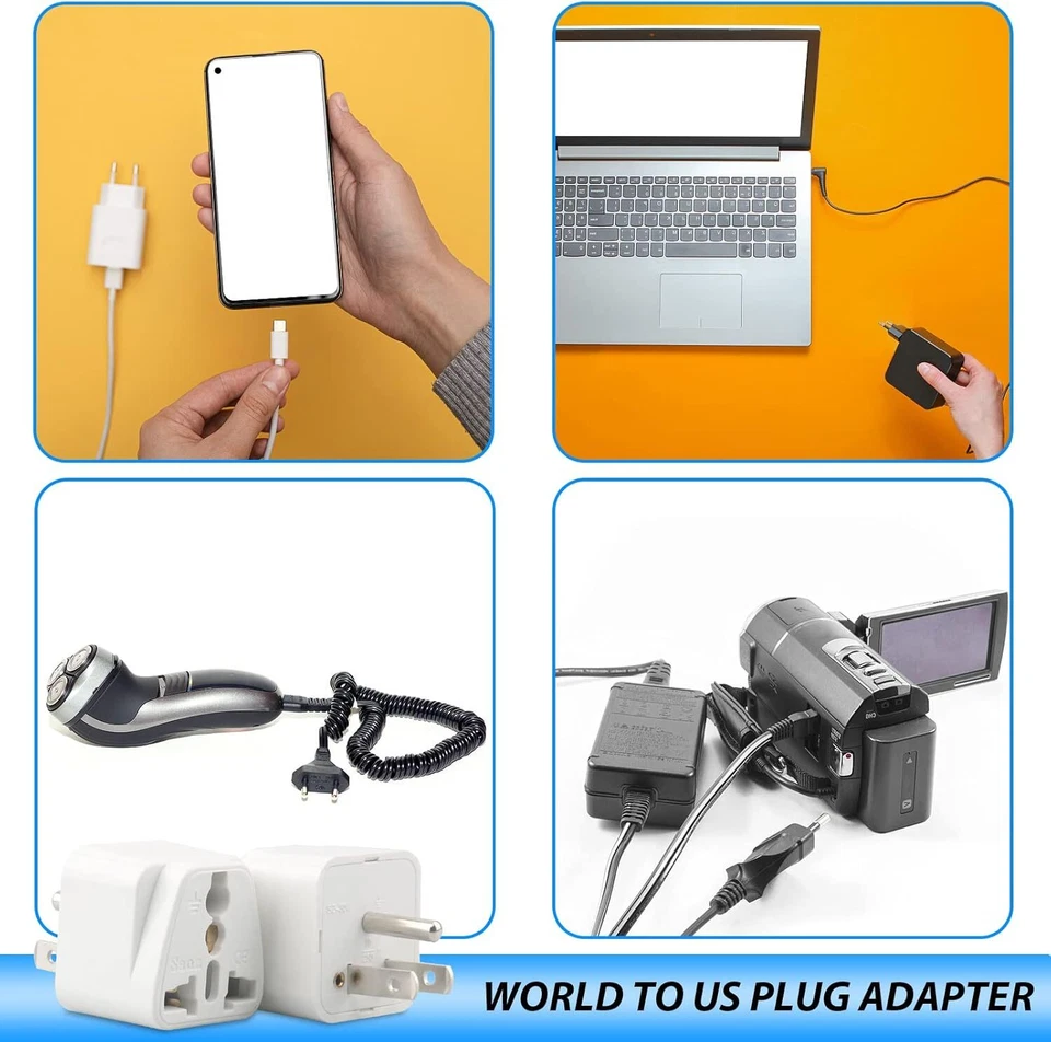 1-1000Pcs European EU To US American Adapter Plug Converter Euro Asia to USA Lot - Image 3 of 4