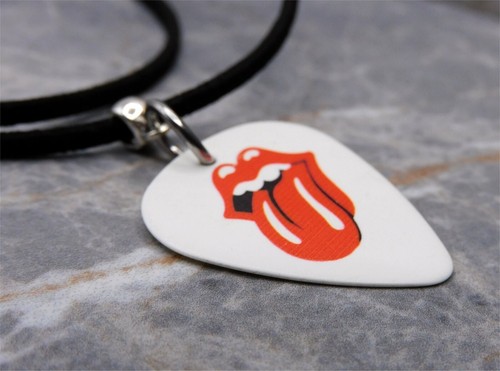Rolling Stones Emblem Guitar Pick Necklace with Black Sueded Cord - Picture 1 of 4