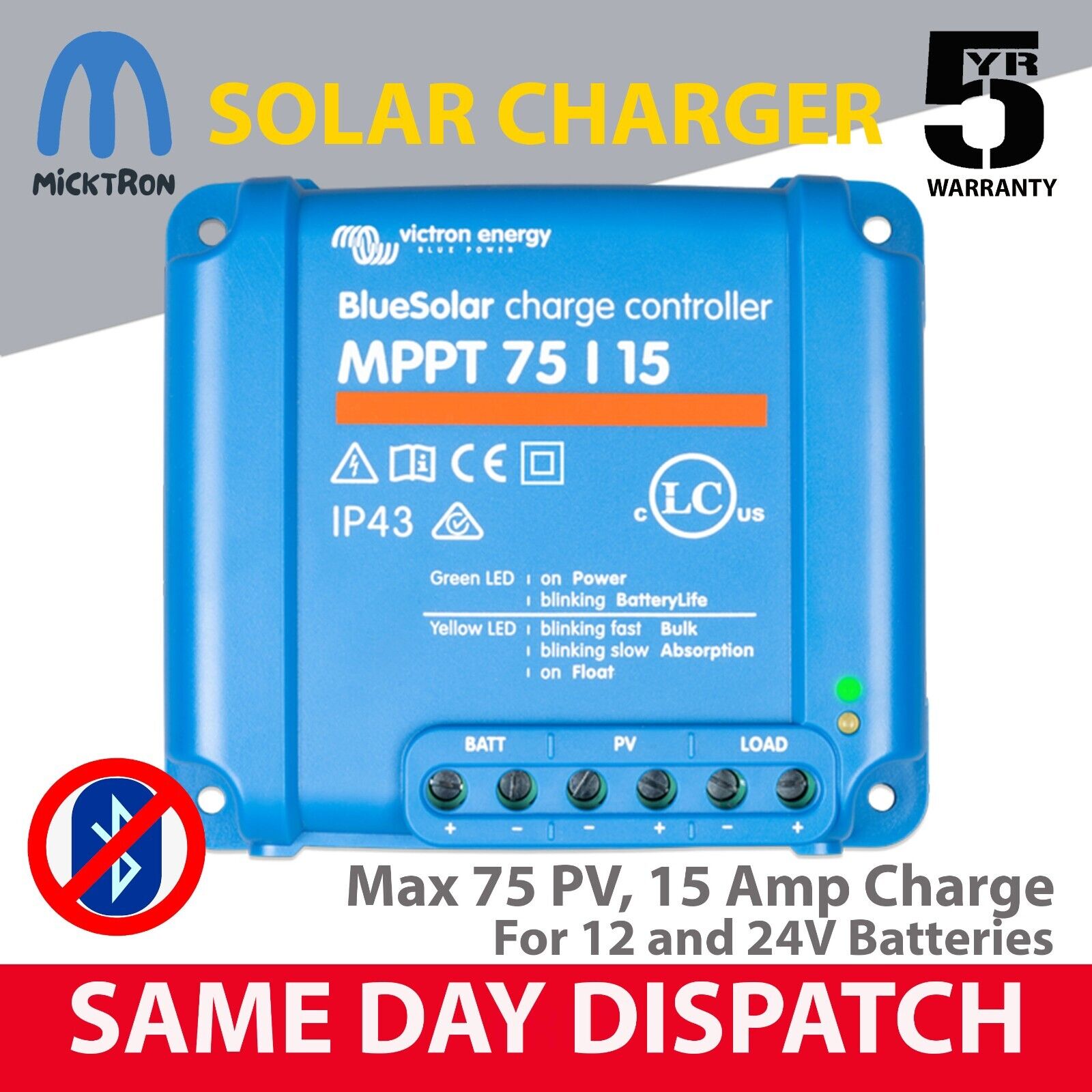  Victron Energy SmartSolar MPPT 75V 10 amp 12/24-Volt Solar  Charge Controller (Bluetooth) : Patio, Lawn & Garden