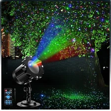 Outdoor RGB Laser Projector Lights, Moving 3 Color Starry Sky & Firefly Effec...