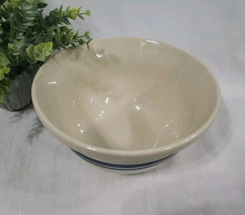 ROSEVILLE Friendship Pottery 8" 2 Qt Nesting Mixing Bowl Blue Stripe Farmhouse - Picture 3 of 11