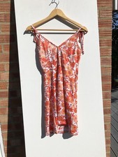 Ladies Pretty Little Thing Mini Dress Size 10 Orange/Floral Design Tie Shoulder