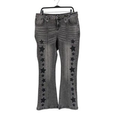 Social Collision Star Print Flare Jeans Y2K Grunge Indie Sleaze Washed Size 16