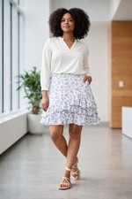Polo Ralph Lauren Womens 14 Blue Floral Ruffle Skirt Cotton Cottagecore Tiered