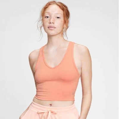 NWT GapFit Brushed Tech Jersey Crop/Yoga Workout Tank Top Fading Peach Pink M