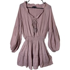 Wishlist Mauve Mini Dress Large Womens Boho Smocked Balloon Sleeve