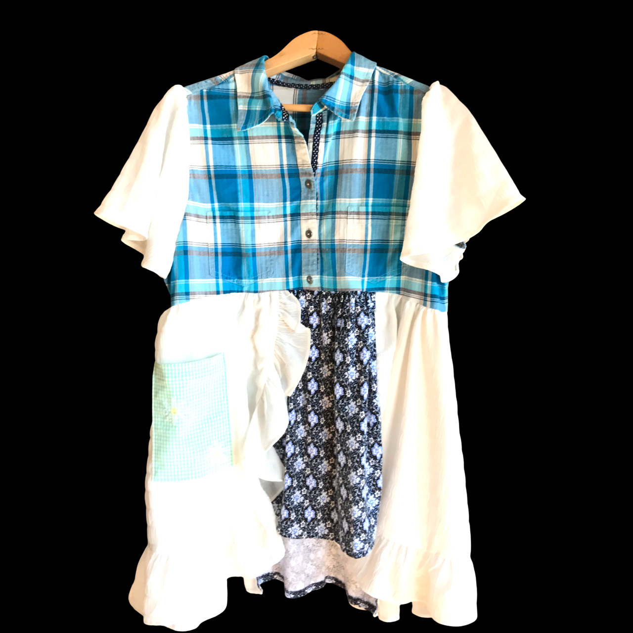 Upcycled Boho Patchwork Tunic, Ruffled Hippie Blo… - image 5