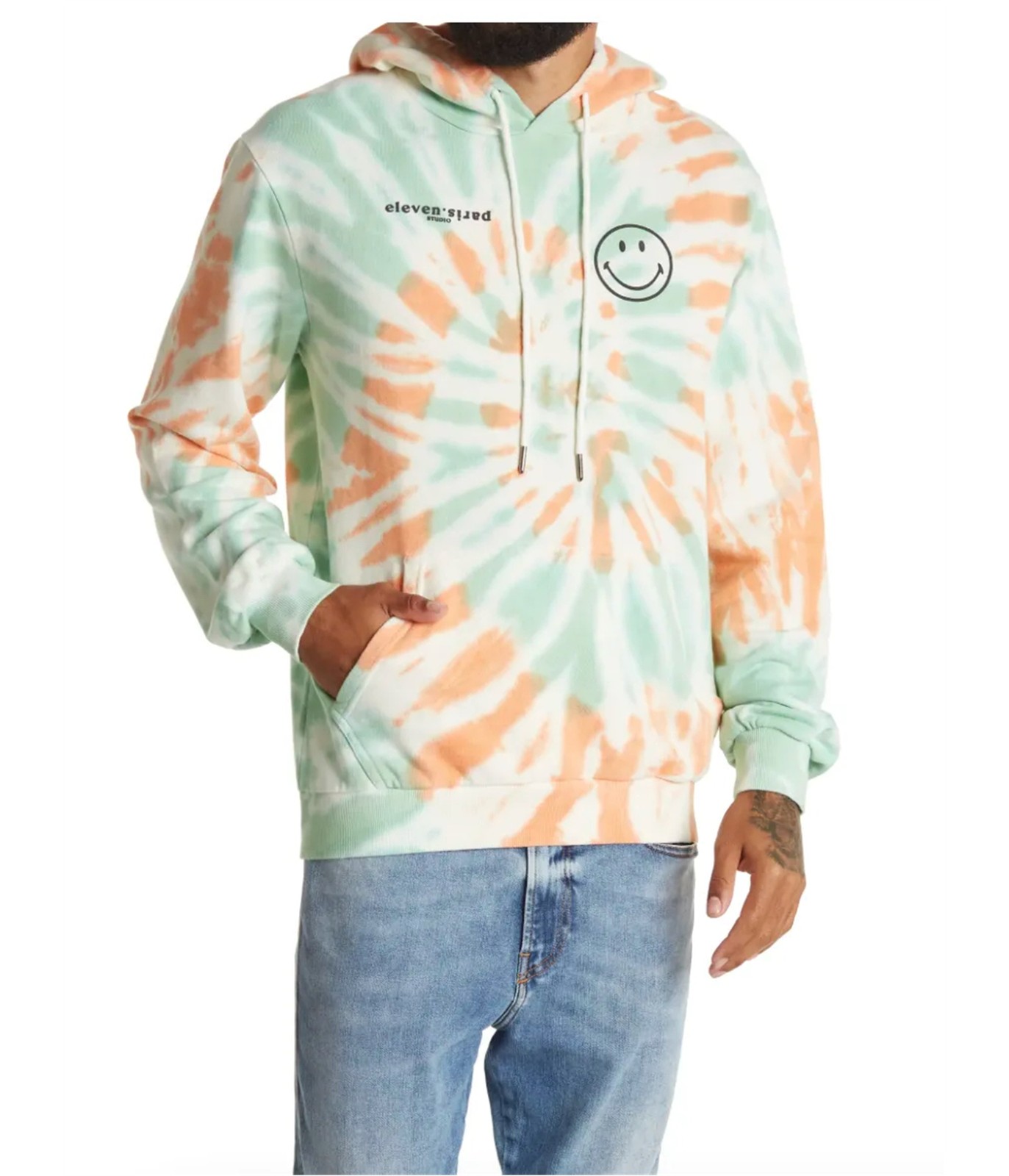 Elevenparis Mens Tie Dye Hoodie Sweatshirt Multicoloured XX-Large 13490₽
