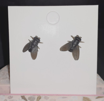 Ultra Realistic Black Fly Stud Earrings Life-Like Silicone Flies Party Prank