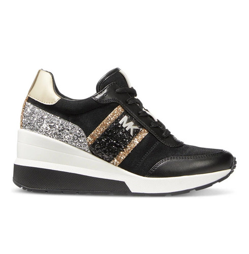 ZAPATILLAS DEPORTIVAS Michael kors mabel negras brillo mk logo cuña me encantan los zapatos - Imagen 4 de 7