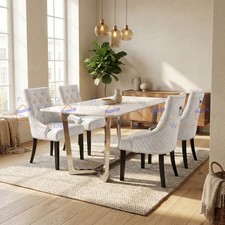 160cm White Sintered Stone Dining Table and 4 Seater Light Grey Velvet Chair Set