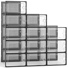12 Pack Large Shoe Boxes, Clear Stackable Containers with Lids,Black