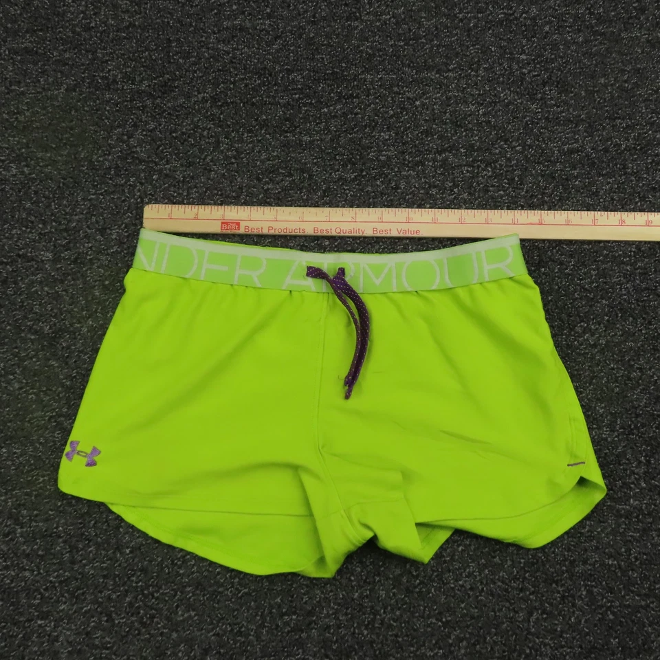 Under Armour Shorts Womens Small Neon Green Purple Logo Elastic Waist Running - Image 4 of 4
