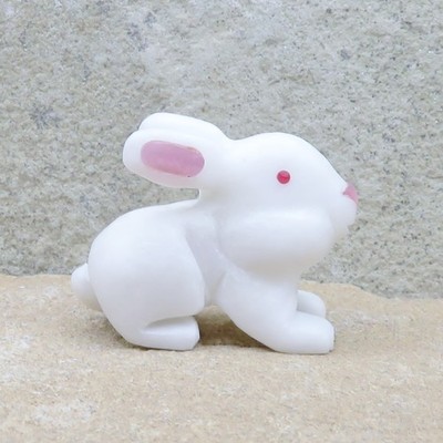 Zuni Fetish-Native American Carving-Marble WHITE BUNNY RABBIT-Corwin Yamutewa