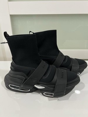 Balmain B Bold Strap Knit & Suede High-Top Sneakers