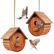 Set of 2 Bird Houses for Outside, Outdoor 2 Bird House Room for 2 Bird Famili...