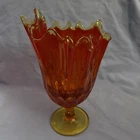 VTG Fenton Art Glass Thumbprint Amberina Swung Pedestal Vase 9" - GLOWS!