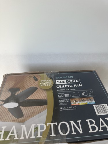 Hampton Bay Ceva 54" Indoor/Outdoor Matte Black Ceiling Fan + Remote OB - Picture 8 of 9