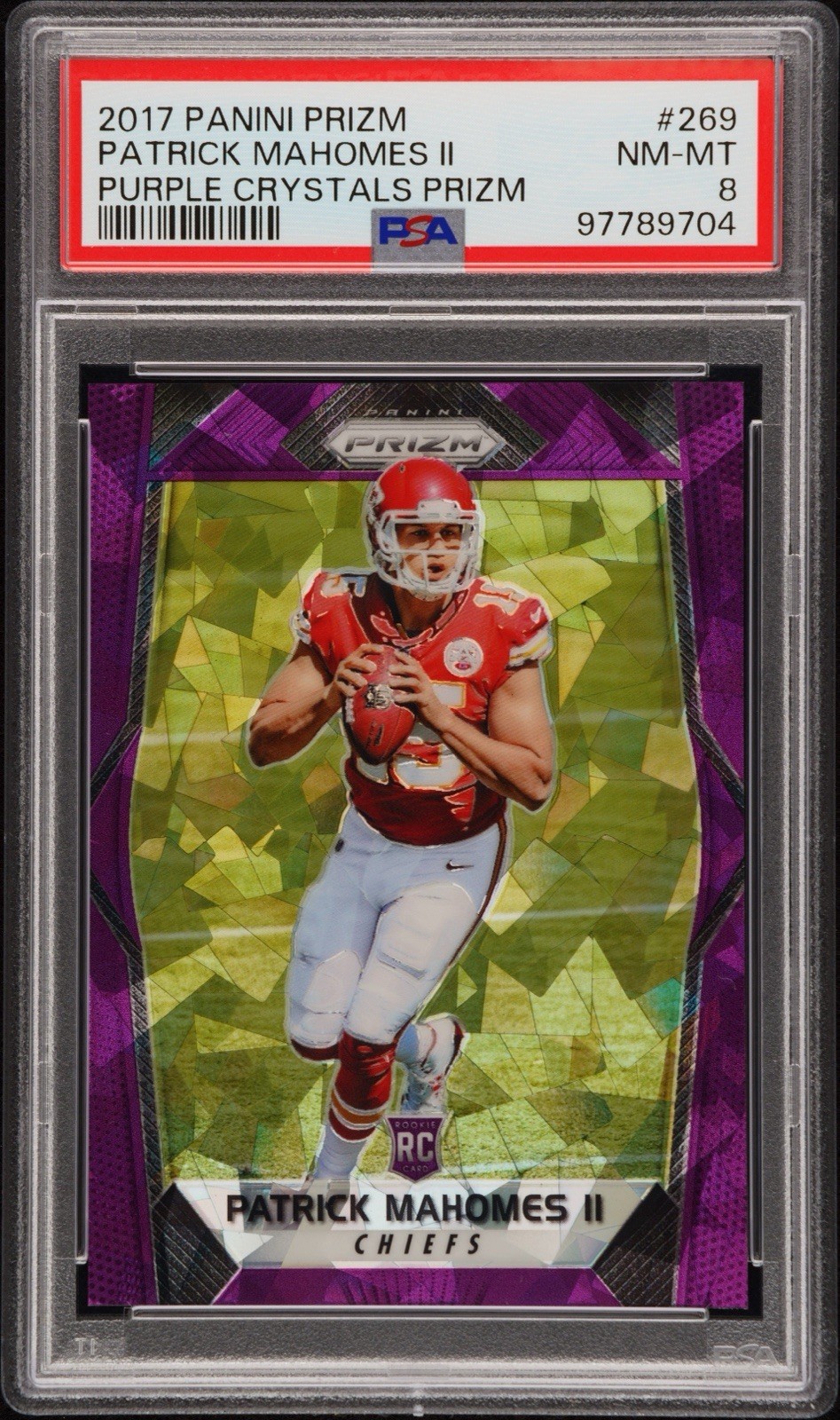 Patrick Mahomes 2017 Prizm #269 Purple Crystals /75 Rookie PSA 8 💎🐐💥
