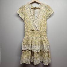 American Eagle Mini Dress Women S Yellow Floral Eyelet Embroidery Romantic