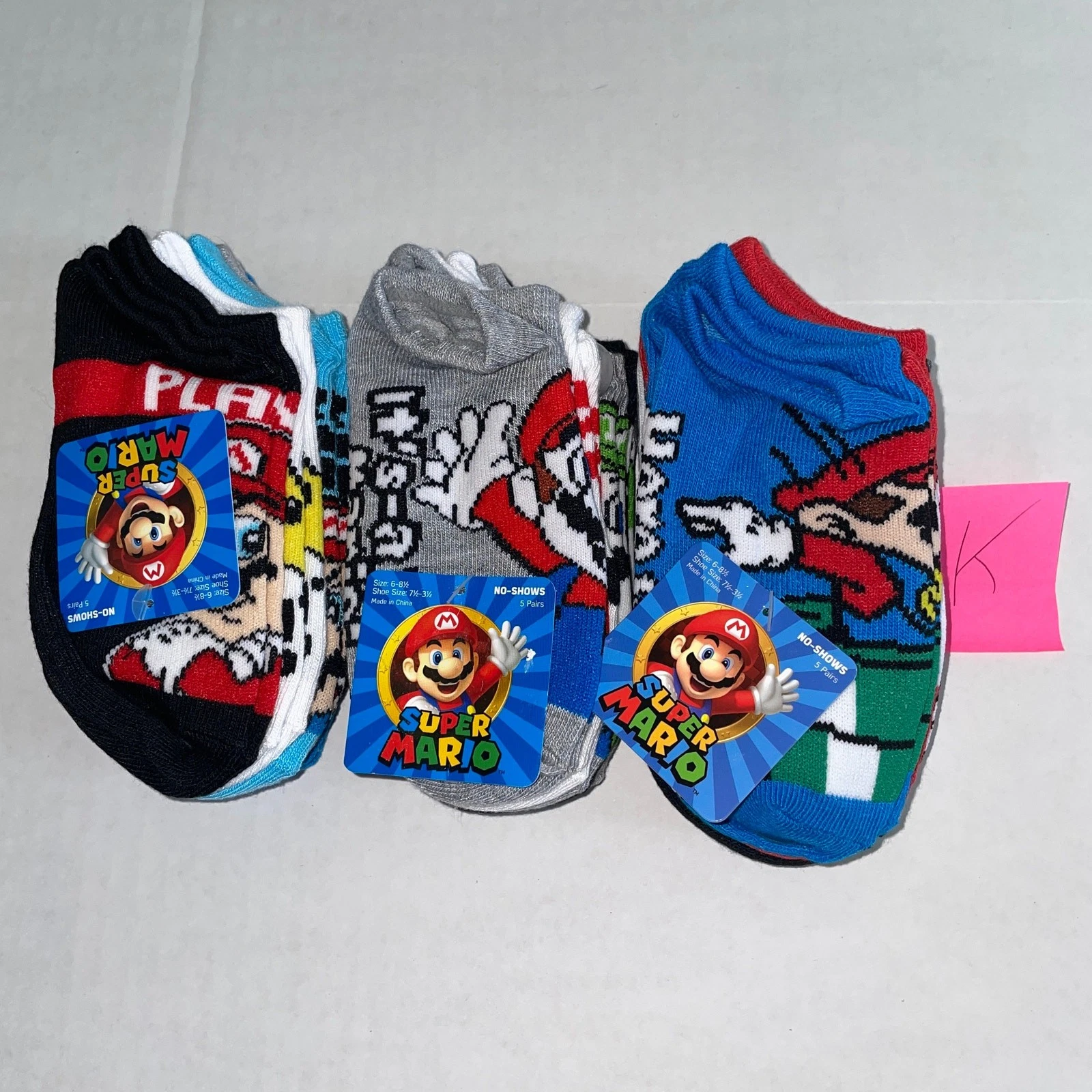 15 PAIRS KIDS SOCKS NINTENDO SUPER MARIO SZ 6-8 NEW