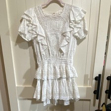 LoveShackFancy Stella Dress Antique White Lace Ruffle Tiered Heritage Mini Sz M
