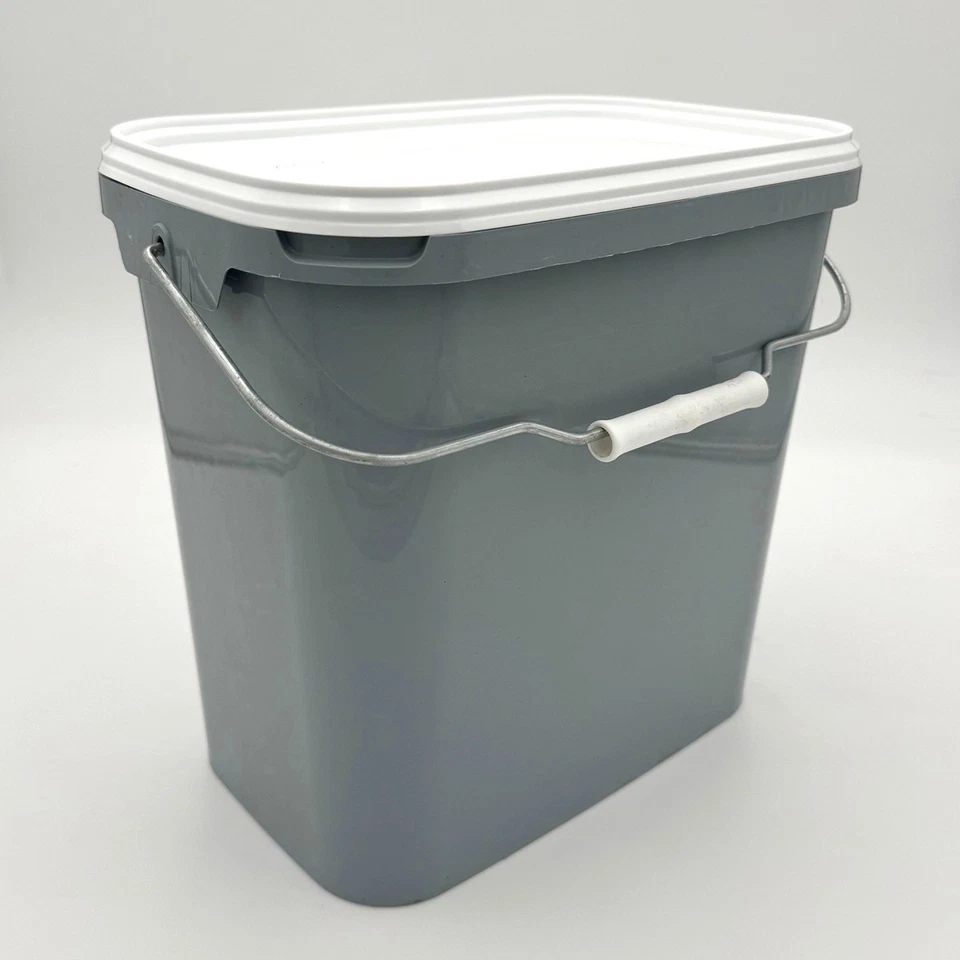 10 Eimer rechteckig mit Deckel Tragegriff 11 L grau weiß Leereimer Metal Plastik - Bild 4 von 4