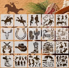 20 PCS Western Cowboy Stencils 6x6 Inch Reusable PET Plastic Painting Templates