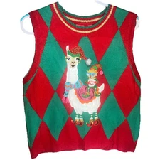 33 Degrees Womens Holiday Sweater Vest Large Elf Llama Embroidery Sparkle