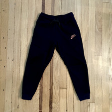 Nike Tech Youth Small Black Fleece Jogger Pants Boys Pockets Zipper Trim Detail
