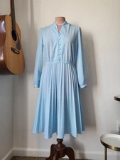 Vintage Academia Midi Dress Pastel Blue Long Sleeves No Tags