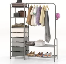 Giantex Freestanding Wardrobe Organizer, Heavy Duty Clothes Rack (Gray)