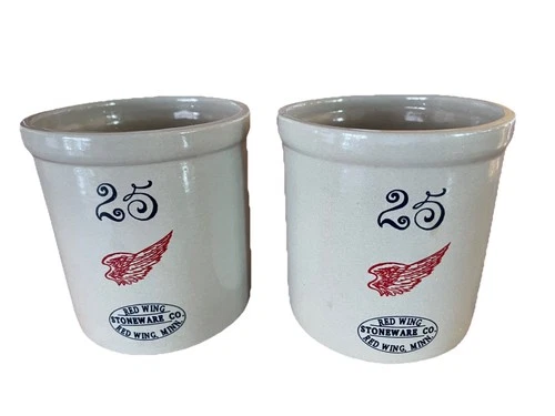 2-Red Wing Stoneware CommemorativeStoneware Mini 25 Crock Ottertail Power Co. MN