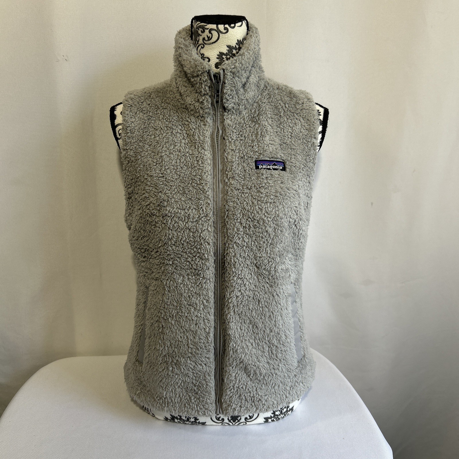 Patagonia Vest Womens Sz S Gray Los Gatos Sherpa Fleece Full Zip Pockets