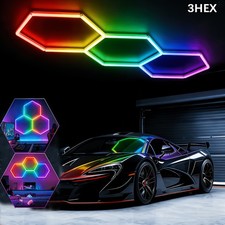 Hexagon RGB Lights LED Garage Lights Music Sync DIY for Gaming Room TV Bar Gym