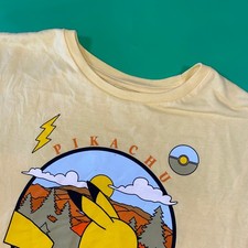 Pok mon Pikachu T-Shirt Kids Large Graphic Tee Yellow Nintendo Anime