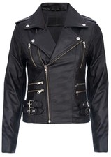 Women's Black Retro 100% Real Leather Biker Jacket Soft Multi Zip Coat | Gift
