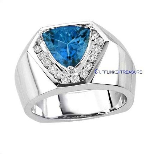 Natural Landon Blue topaz & CZ Gemstones 925 Sterling Silver Ring for ...