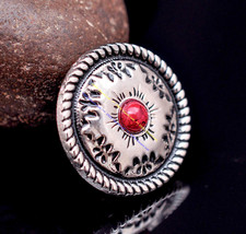 10X Silver Floral Rope Side Leathercraft Saddles Concho Screwback 1" Red Bead