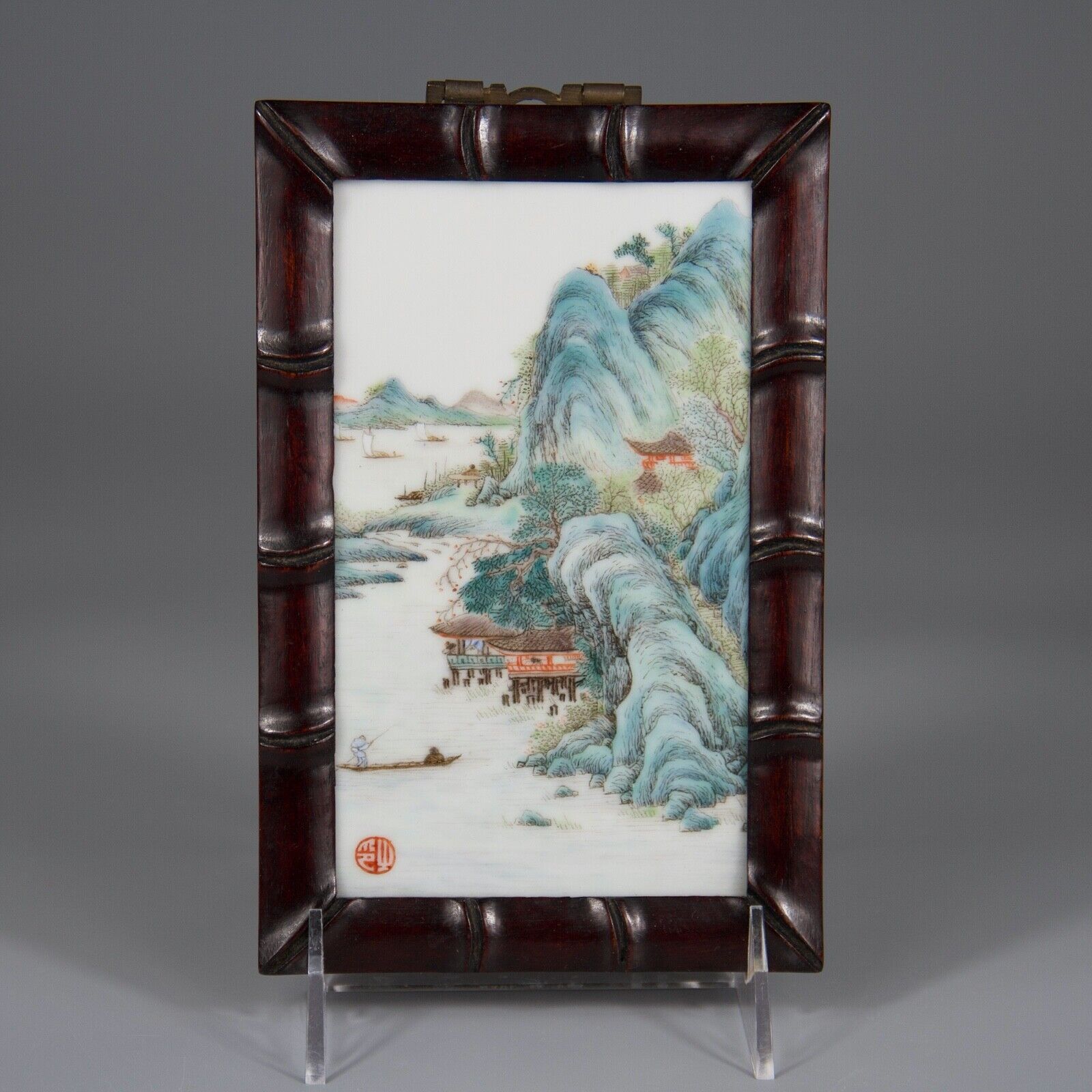 A Small Antique Chinese Porcelain Landscape Plaque 19th C
