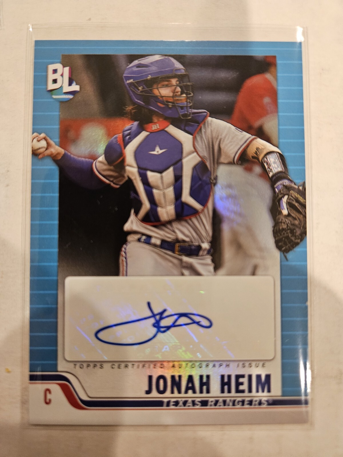 2023 Topps Big League Big League Auto Blue Foil Jonah Heim #BLA-JHE Texas Ranger