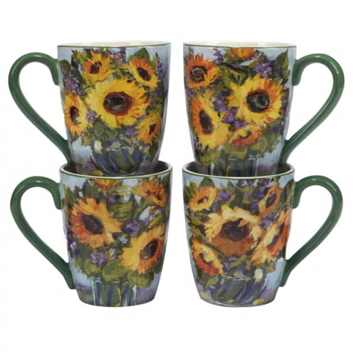 Certified International Sunflower Bouquet 20 oz. Mugs Set of 4 Assorted