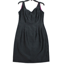 VINTAGE DONNA RICCO V-Neck Shantung Sheath Dress Women's Size 4 Solid Black
