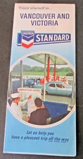 VTG 1968 Vancouver Victoria CANADA Road Map Guide 18x34" Chevron Standard Oil Ad
