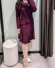 ZARA WOMAN NWT PLEATED SHORT KNIT DRESS BURGUNDY 2142/269 ALL SIZES 14