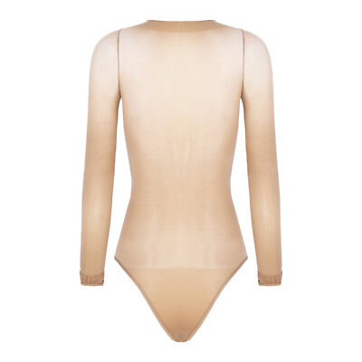 Women OnePiece Jumpsuit Mesh Sheer Shapewear Glossy Bodysuit Long Sleeve  Leotard | eBay